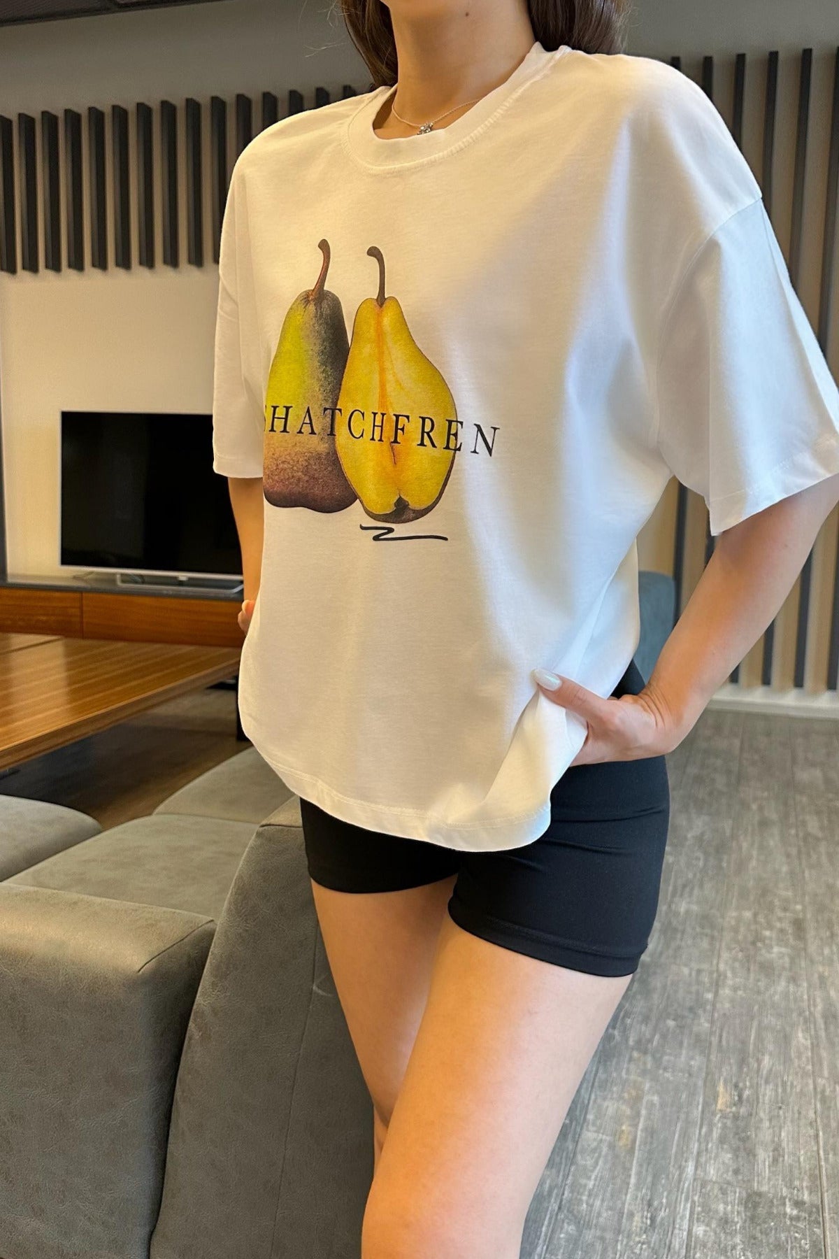 Kadın Özel Dijital Baskılı Oversize T-Shirt Ekru - MALLTURK
