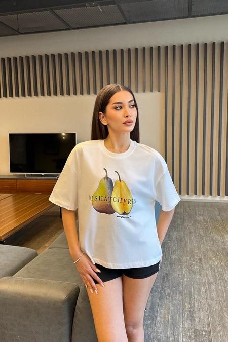 Kadın Özel Dijital Baskılı Oversize T-Shirt Kırık Beyaz - MALLTURK