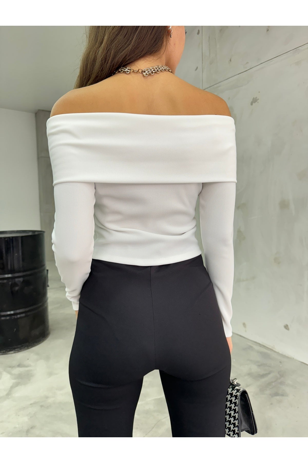 Kadın Ottoman Kumaş Madonna Yaka Düğmeli Bluz beyaz - MALLTURK