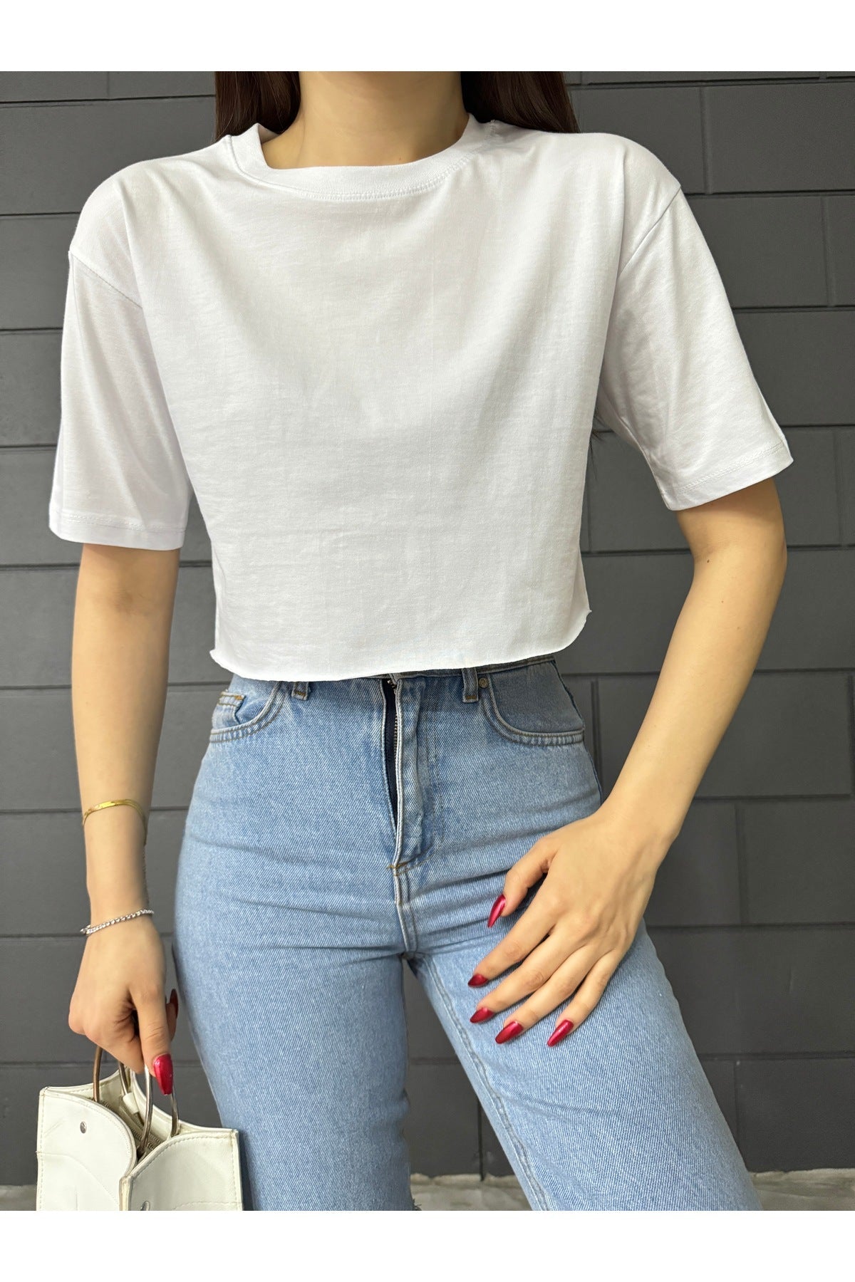 Kadın Oversize Crop T-Shirt BEYAZ - MALLTURK