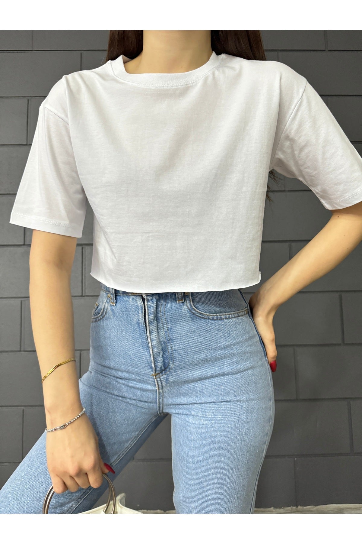 Kadın Oversize Crop T-Shirt BEYAZ - MALLTURK