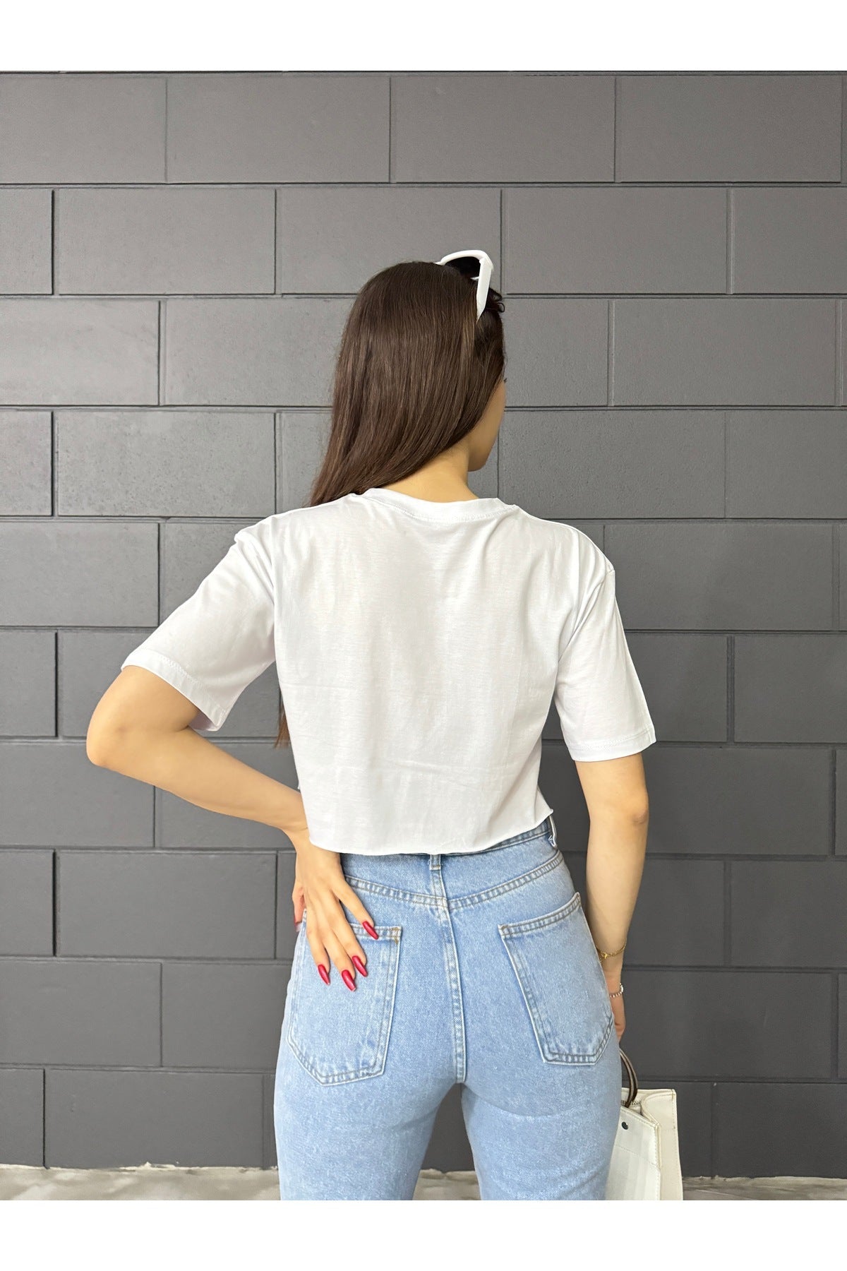 Kadın Oversize Crop T-Shirt BEYAZ - MALLTURK
