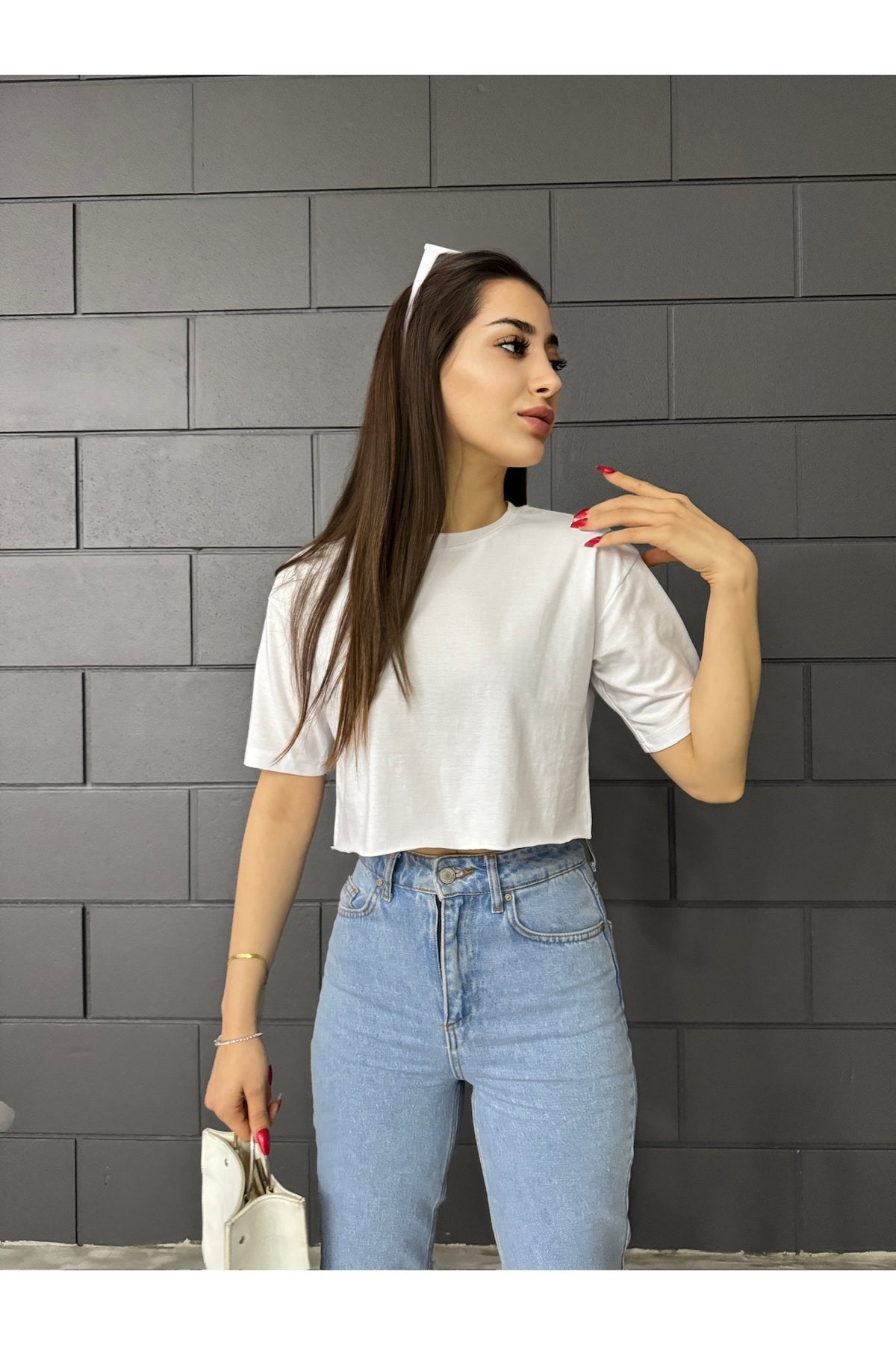 Kadın Oversize Crop T-Shirt BEYAZ - MALLTURK