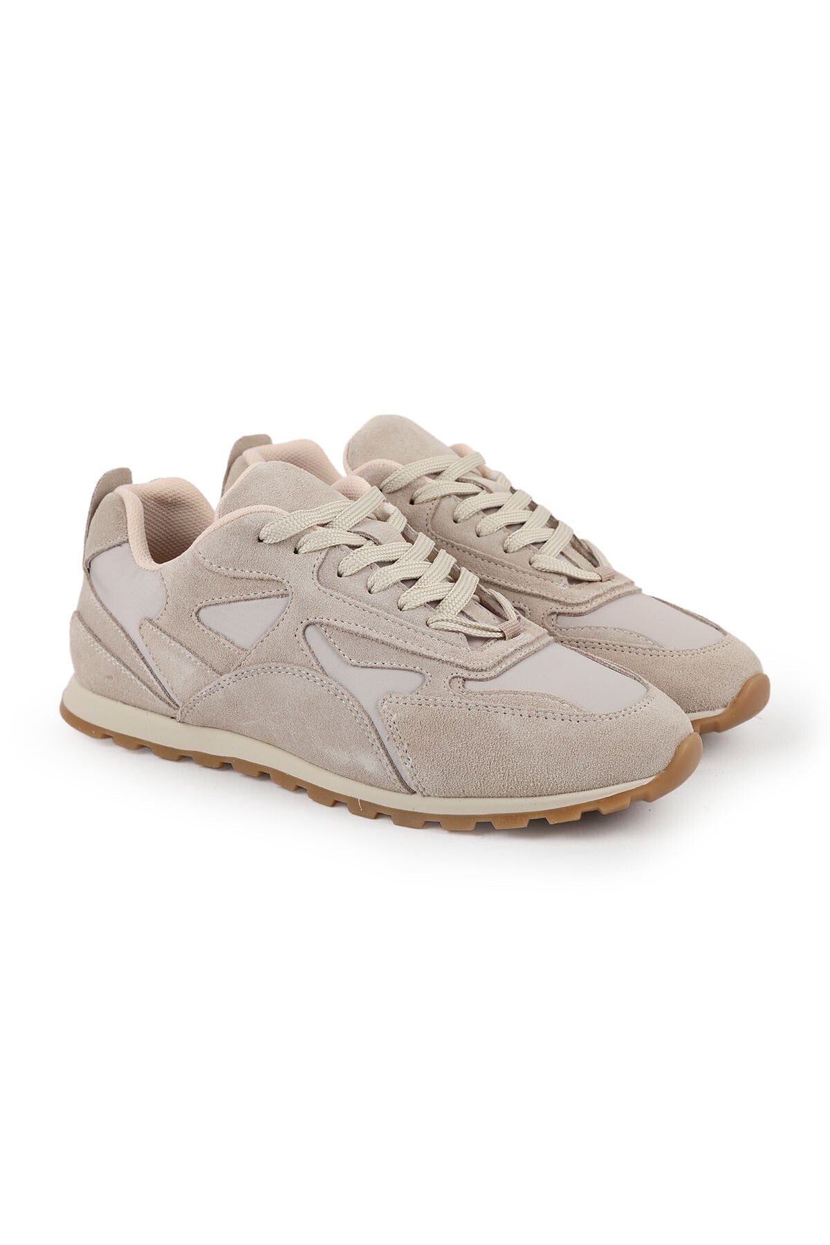 Kadın Sneaker Bağcıklı Süet Detaylı Retro Günlük Spor Ayakkabı Termo Taban L083.84144 - MALLTURK