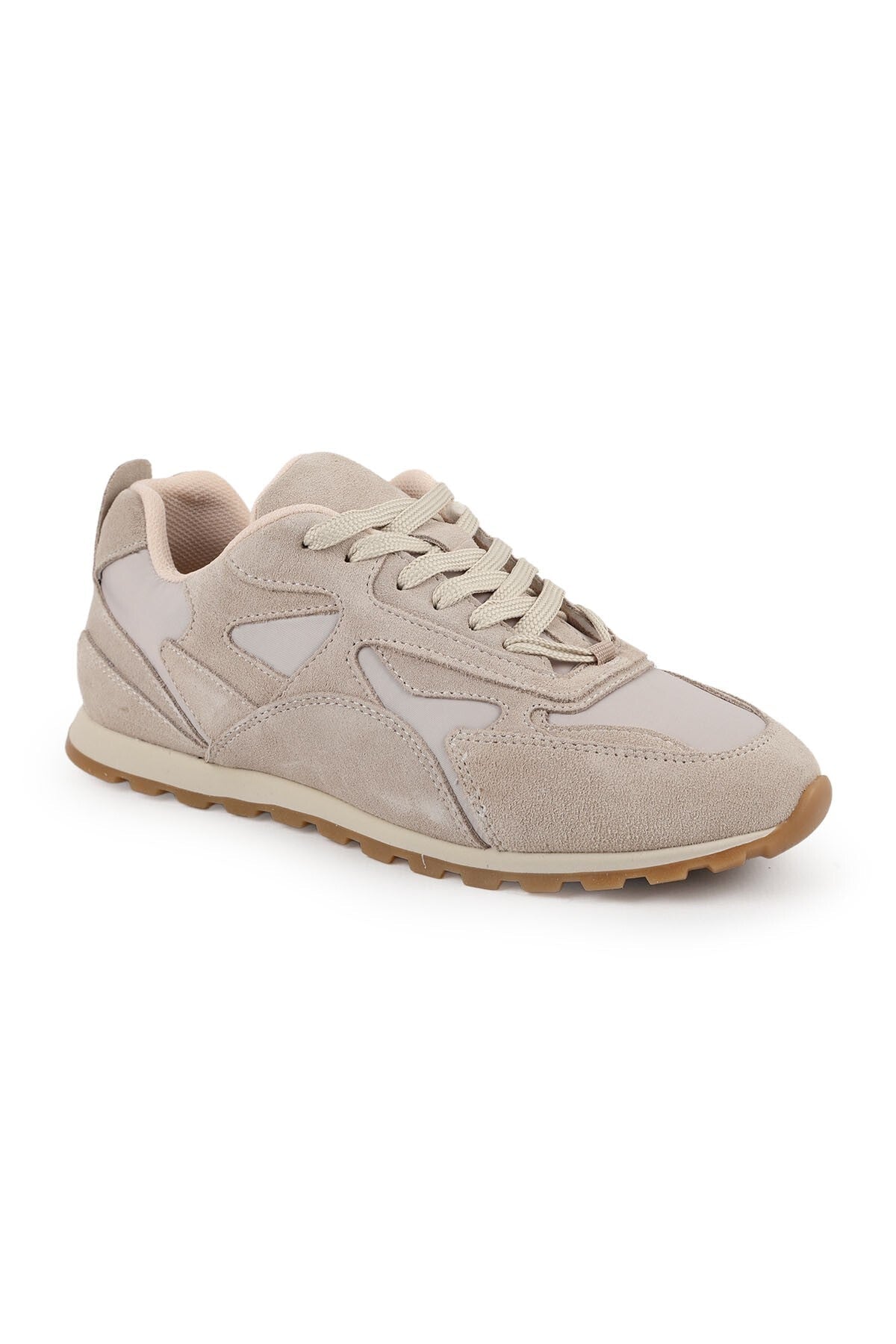 Kadın Sneaker Bağcıklı Süet Detaylı Retro Günlük Spor Ayakkabı Termo Taban L083.84144 - MALLTURK