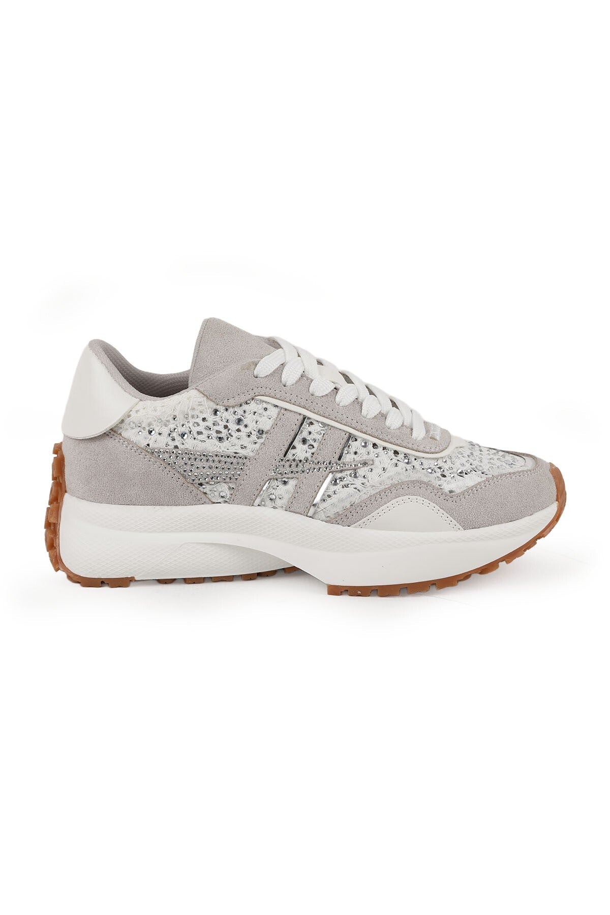Kadın Sneaker Günlük Taşlı Kalın Taban Yastıklamalı Bağcıklı Yürüyüş Ayakkabısı L083.83161 - MALLTURK