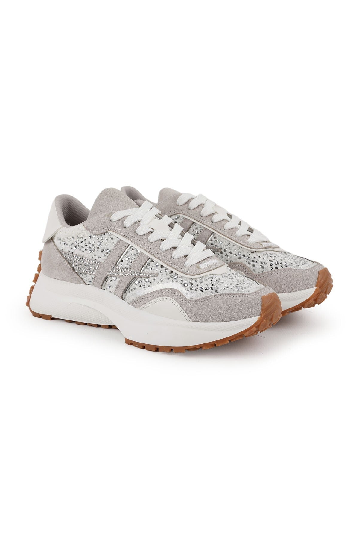 Kadın Sneaker Günlük Taşlı Kalın Taban Yastıklamalı Bağcıklı Yürüyüş Ayakkabısı L083.83161 - MALLTURK
