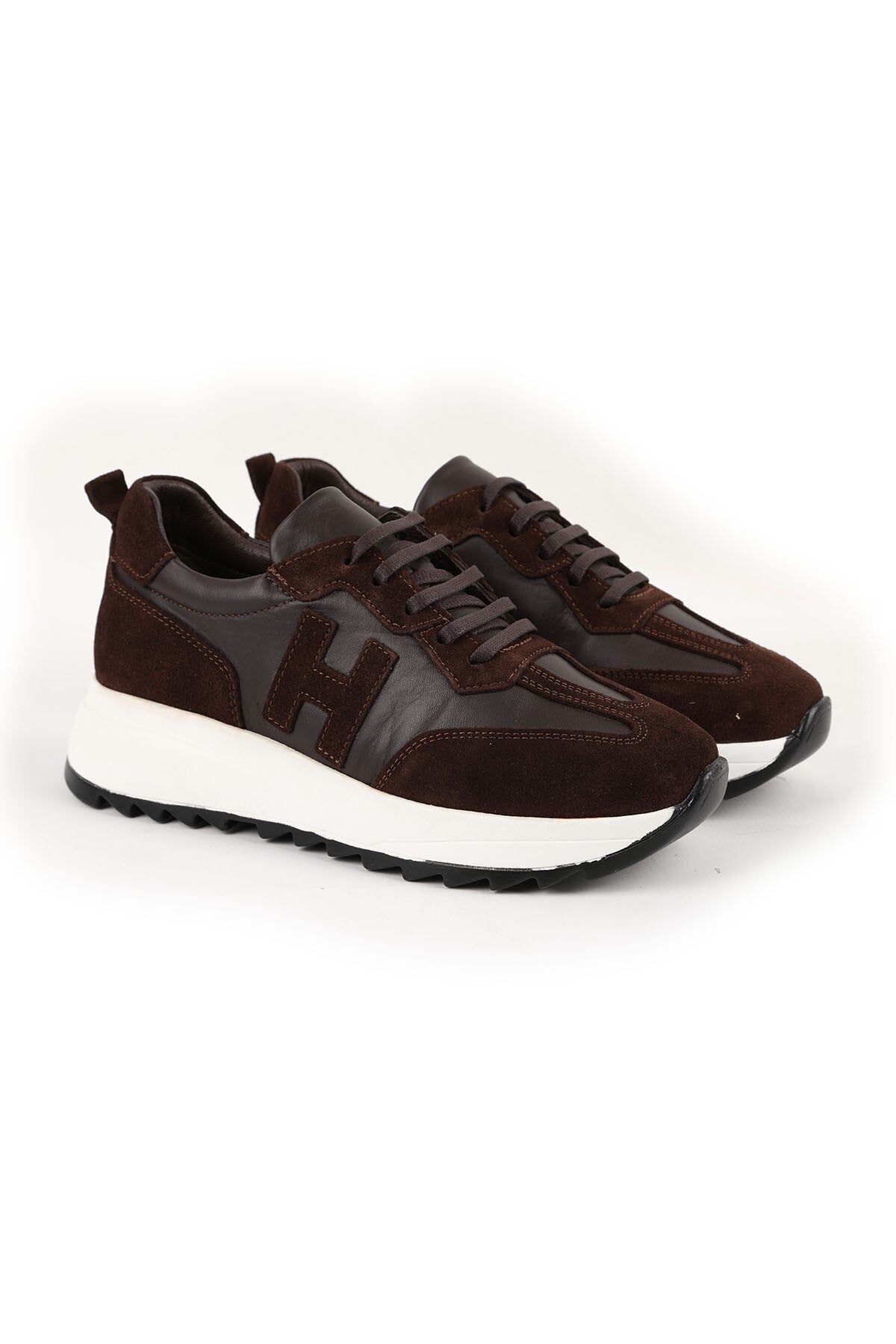 Kadın Sneaker H Logo Detaylı Süet Antik Görünümlü Kalın Tırtıklı Taban Günlük Spor Ayakkabı L086.923 - MALLTURK