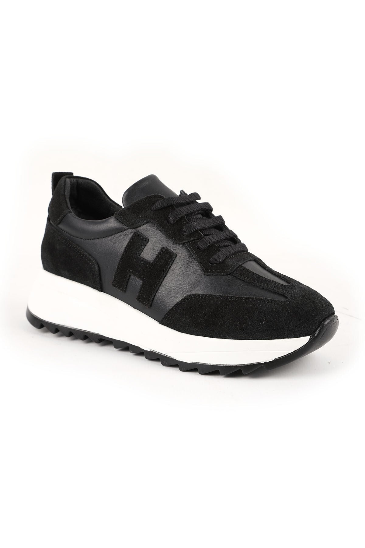 Kadın Sneaker H Logo Detaylı Süet Antik Görünümlü Kalın Tırtıklı Taban Günlük Spor Ayakkabı L086.923 - MALLTURK