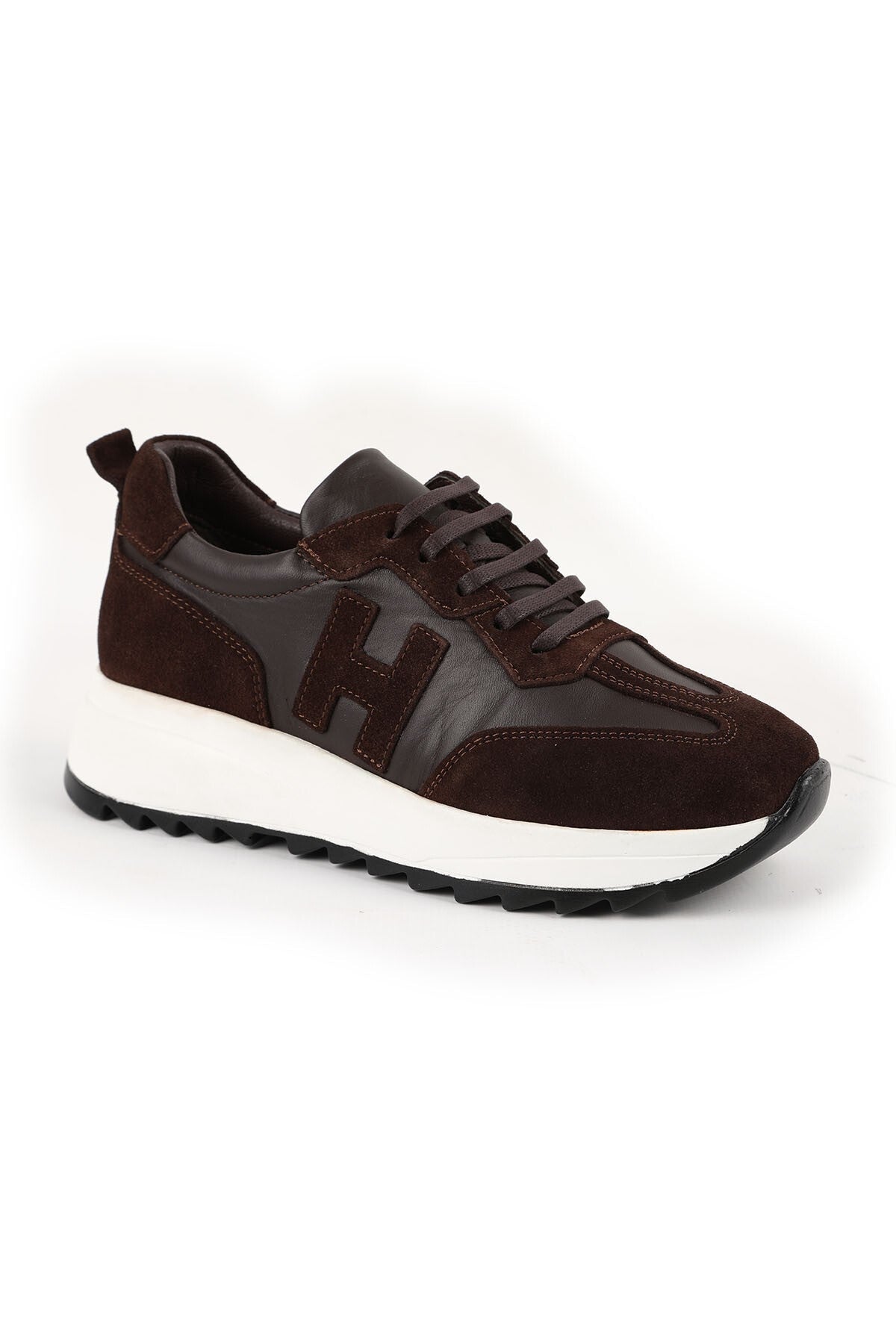 Kadın Sneaker H Logo Detaylı Süet Antik Görünümlü Kalın Tırtıklı Taban Günlük Spor Ayakkabı L086.923 - MALLTURK