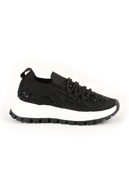 Kadın Sneaker Triko Esnek Kumaş Taş İşlemeli Kalın Tırtıklı EVA Taban Günlük Spor Ayakkabı L085.k201 - MALLTURK