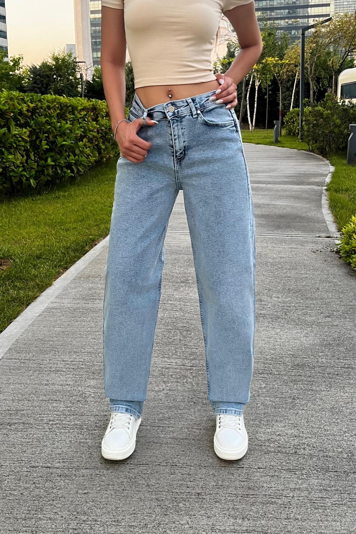 Kadın Street Style Bol Kesim Geniş Paça Baggy Kot Pantolon Siyah - MALLTURK