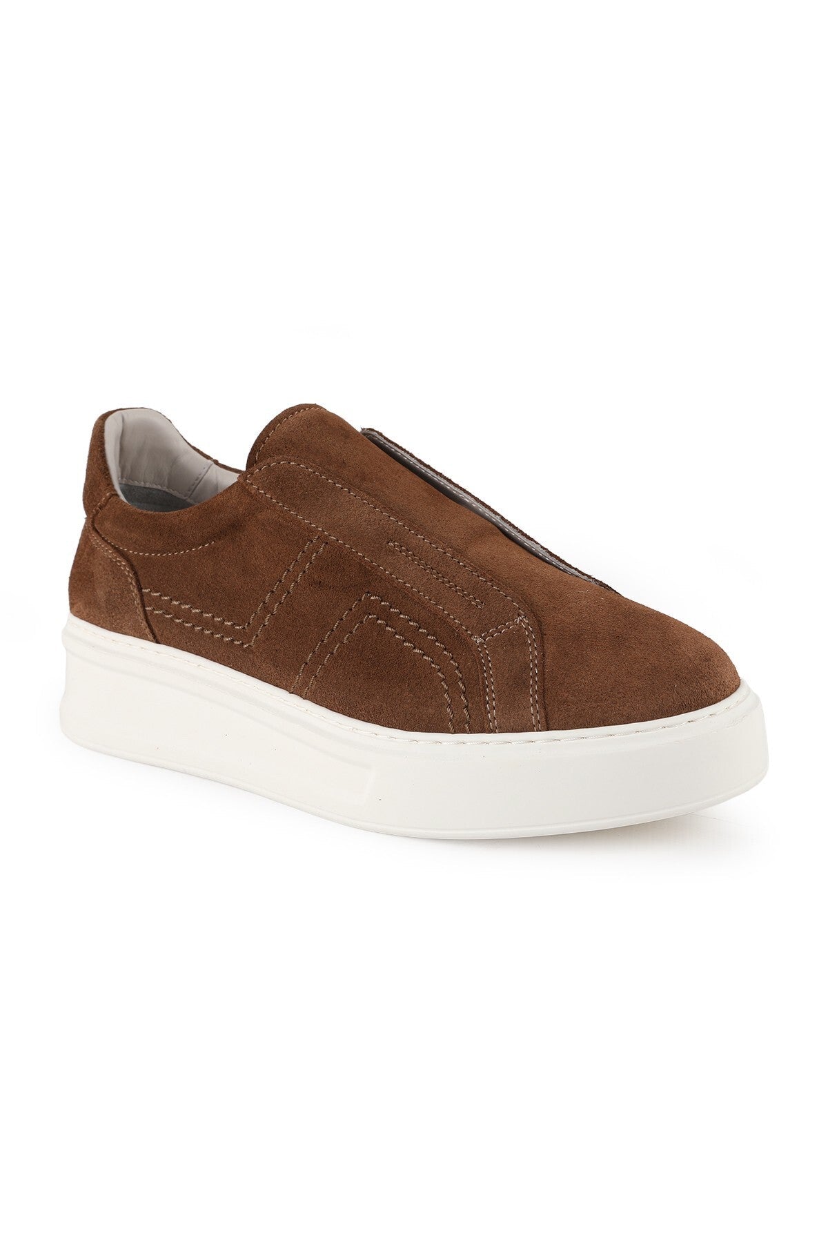 Kadın Süet Dikiş Detay Kalın Hafif EVA Taban Bağcıksız Slip-On Rahat Günlük Sneaker Ayakkabı LZ5889 - MALLTURK