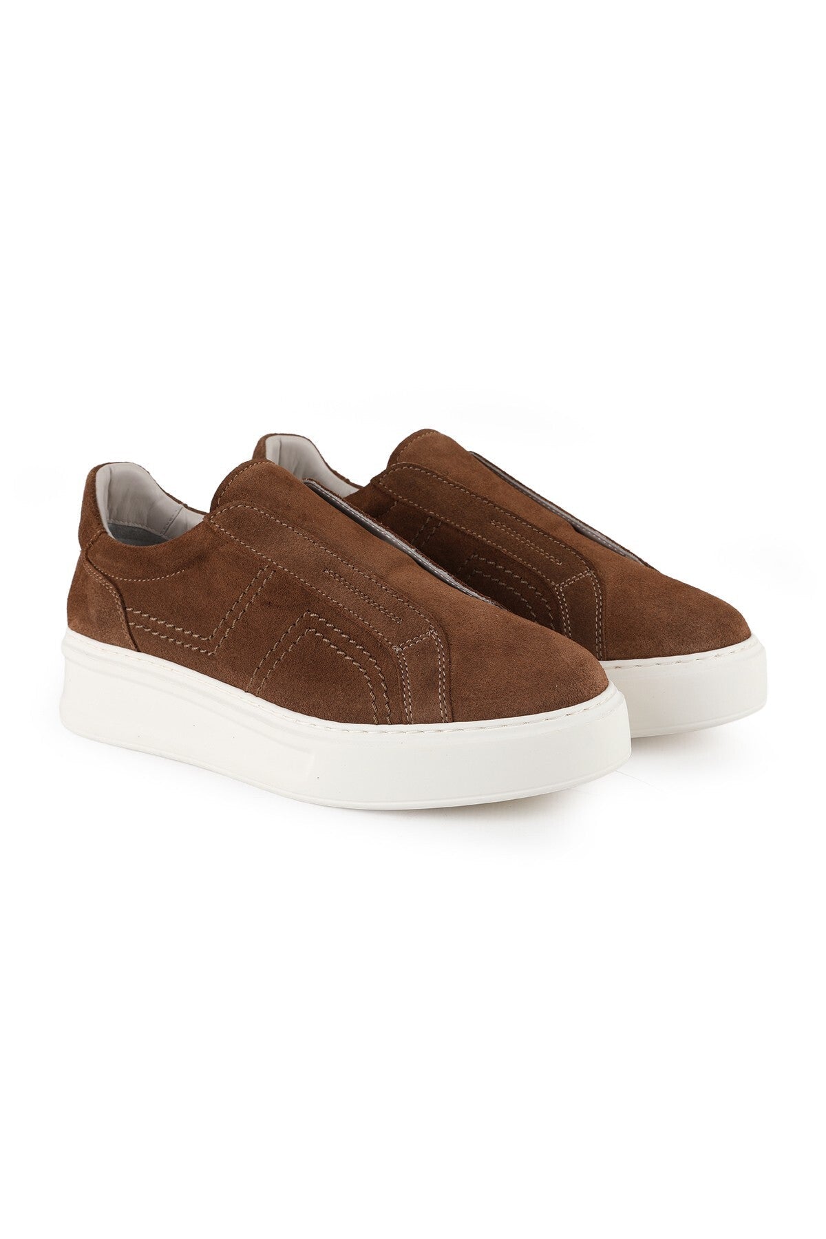Kadın Süet Dikiş Detay Kalın Hafif EVA Taban Bağcıksız Slip-On Rahat Günlük Sneaker Ayakkabı LZ5889 - MALLTURK