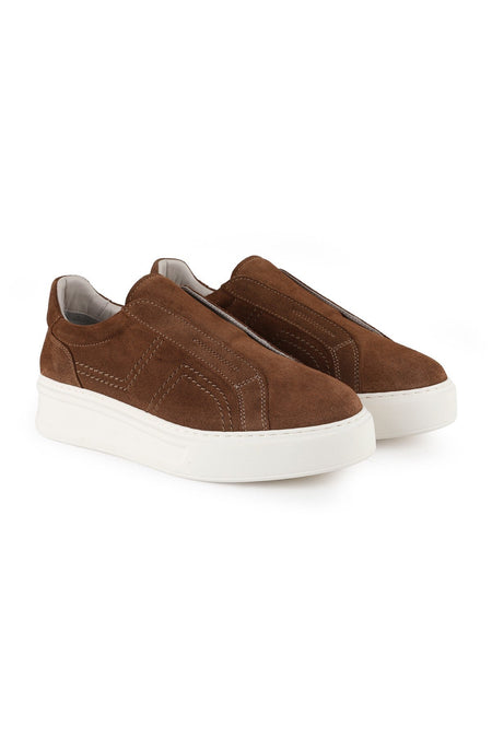 Kadın Süet Dikiş Detay Kalın Hafif EVA Taban Bağcıksız Slip-On Rahat Günlük Sneaker Ayakkabı LZ5889 - MALLTURK