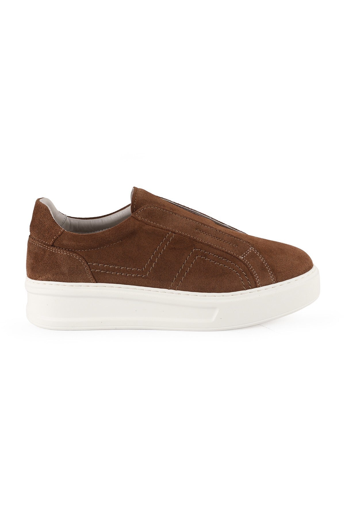 Kadın Süet Dikiş Detay Kalın Hafif EVA Taban Bağcıksız Slip-On Rahat Günlük Sneaker Ayakkabı LZ5889 - MALLTURK