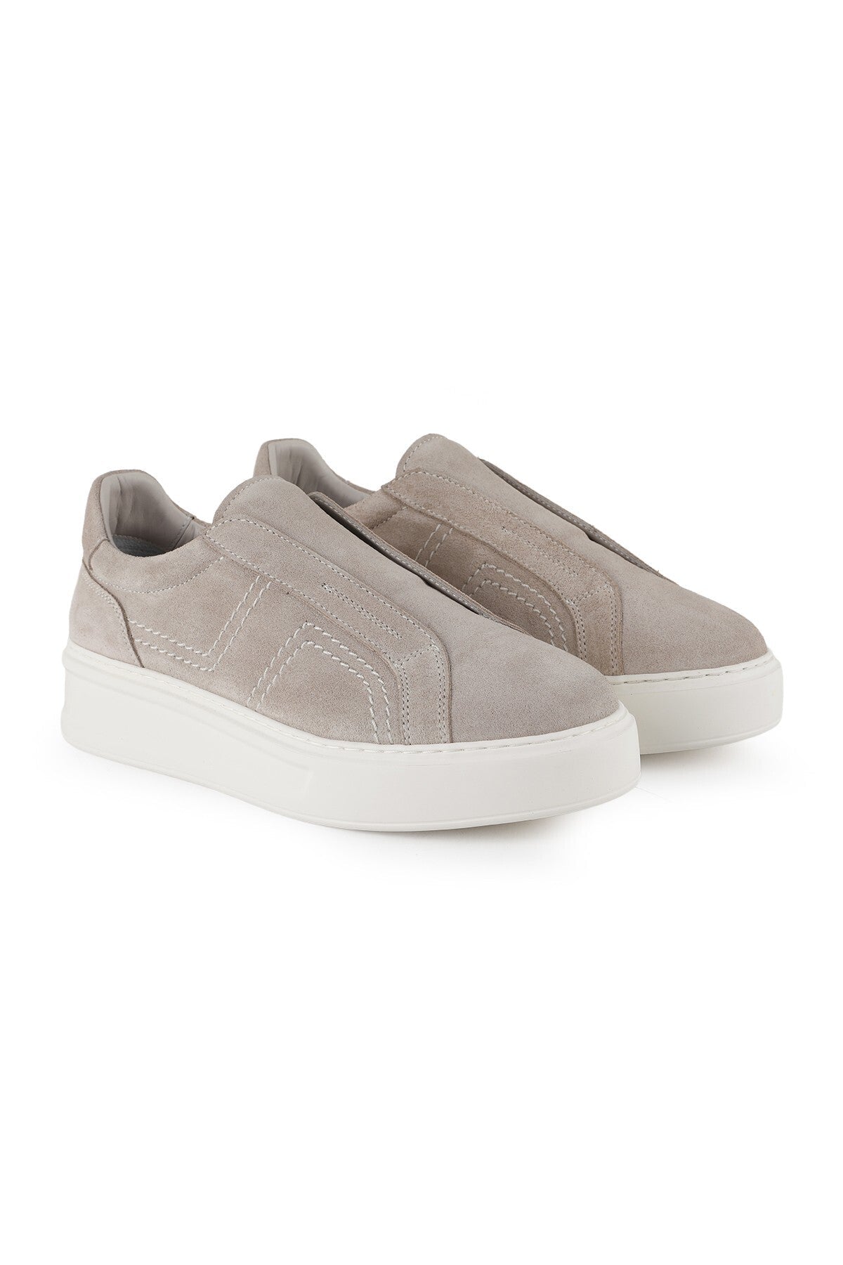 Kadın Süet Dikiş Detay Kalın Hafif EVA Taban Bağcıksız Slip-On Rahat Günlük Sneaker Ayakkabı LZ5889 - MALLTURK