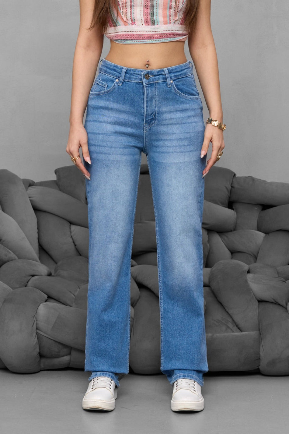 Kadın Yüksek Bel Boru Paça Straight Fit Jean MAVİ - MALLTURK