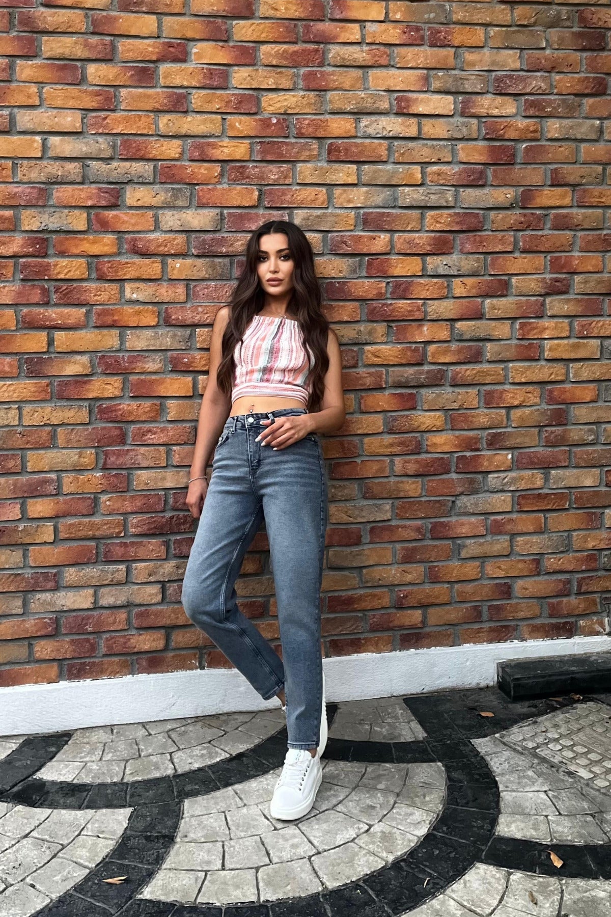 Kadın Yüksek Bel Boyfriend Likralı Kot Pantolon Gök Mavi - MALLTURK