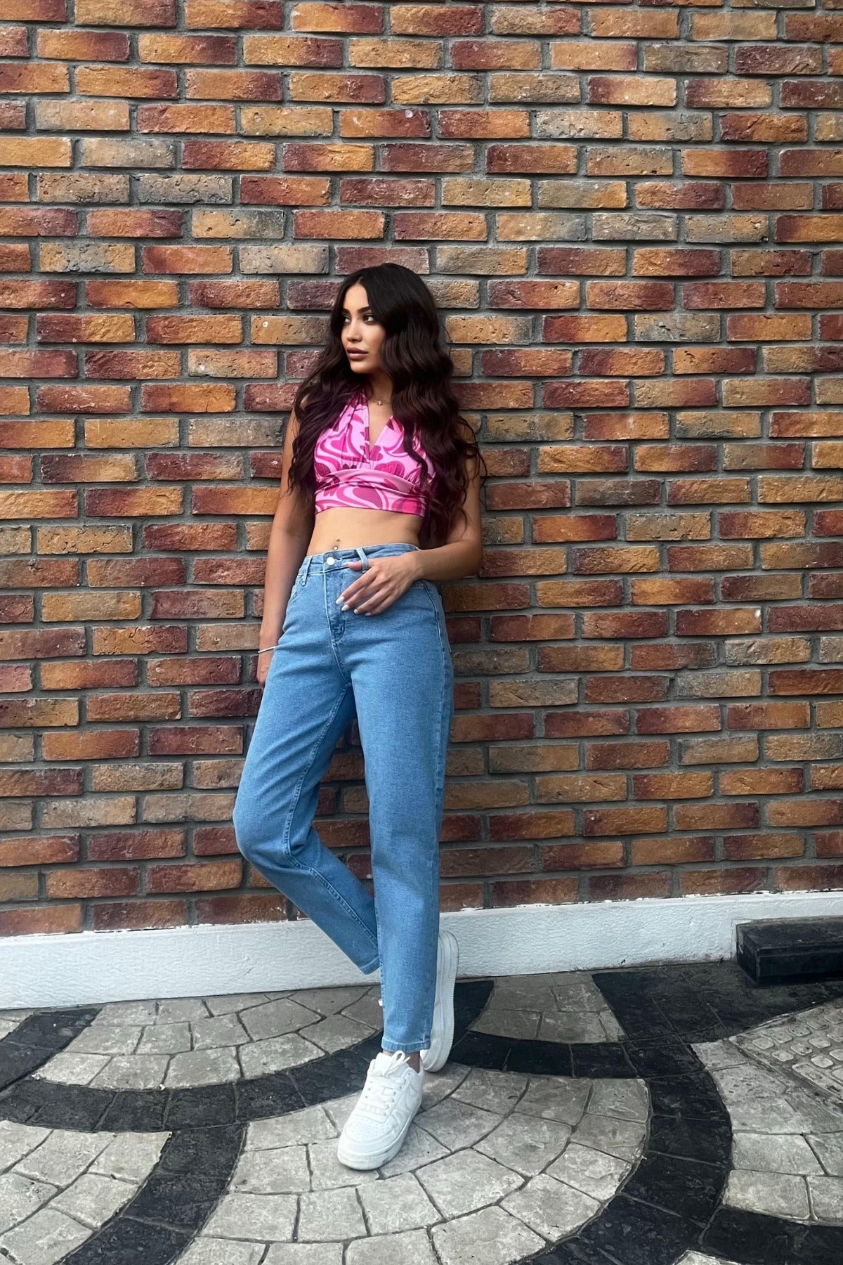 Kadın Yüksek Bel Boyfriend Likralı Kot Pantolon Mavi - MALLTURK