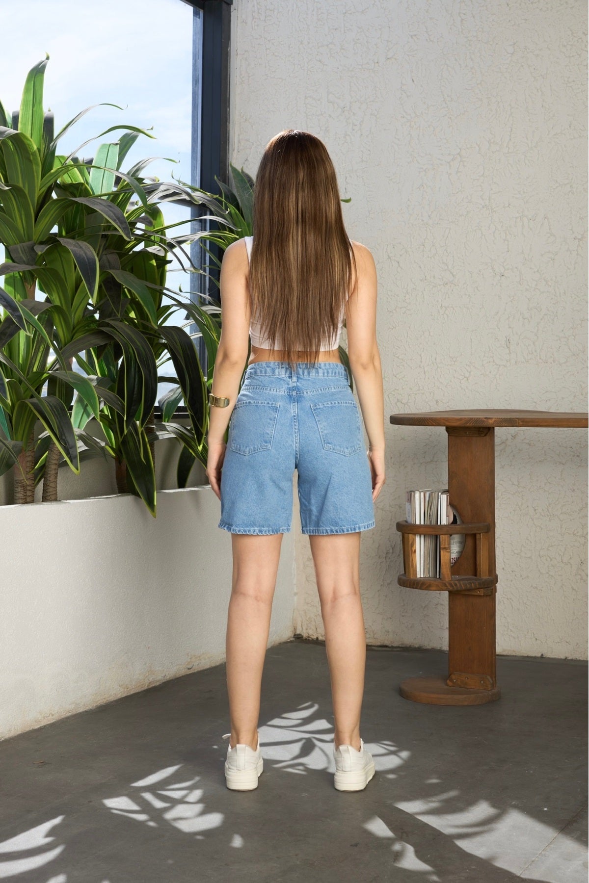 Kadın Yüksek Bel Denim Kot Şort MAVİ - MALLTURK