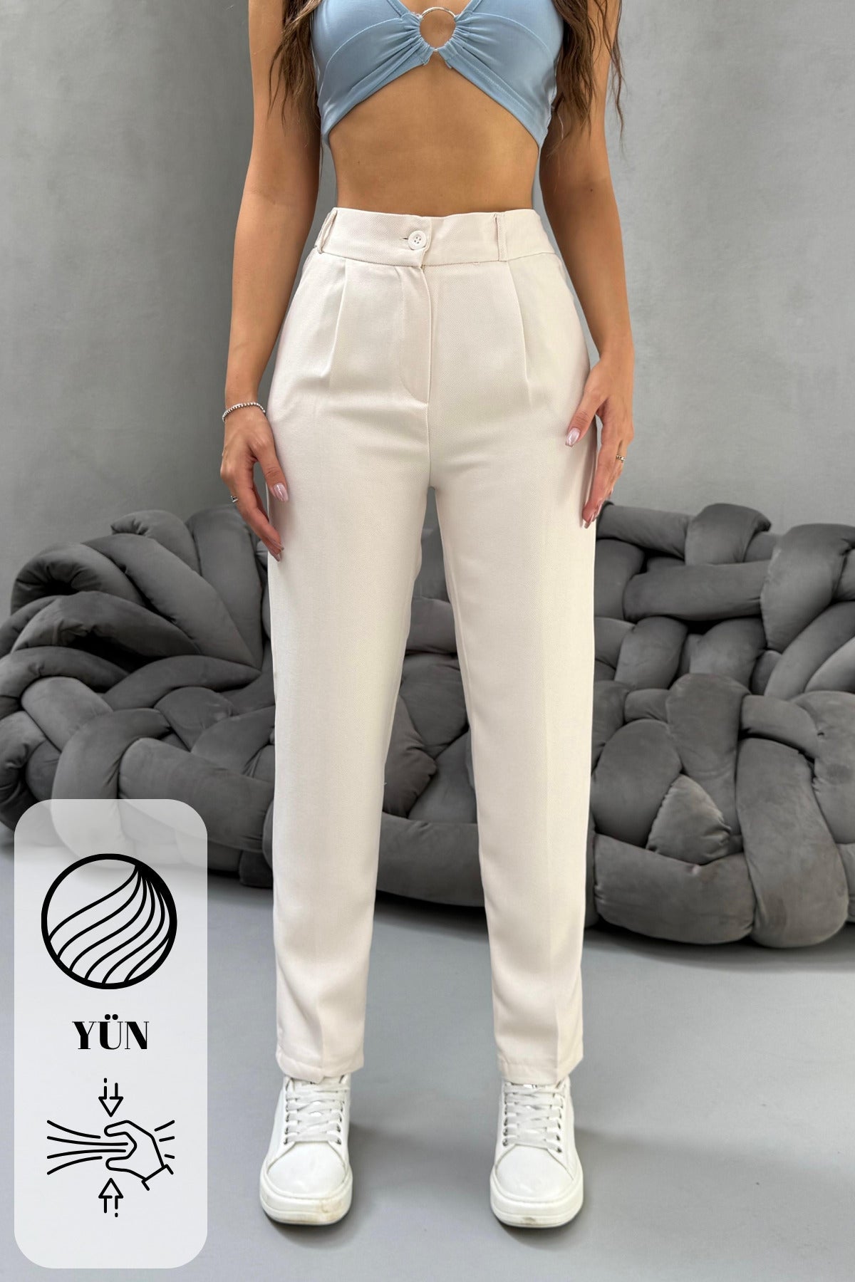 Kadın Yüksek Bel Havuç Model Beli Lastikli Dar Paça Pantolon Çok Renkli - MALLTURK