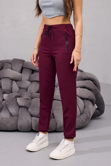 Kadın Yüksek Bel Likralı Rahat Kumaş Jogger Beli Lastikli Pantolon BORDO - MALLTURK