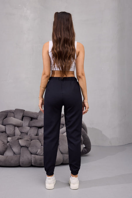 Kadın Yüksek Bel Likralı Rahat Kumaş Jogger Beli Lastikli Pantolon SİYAH - MALLTURK