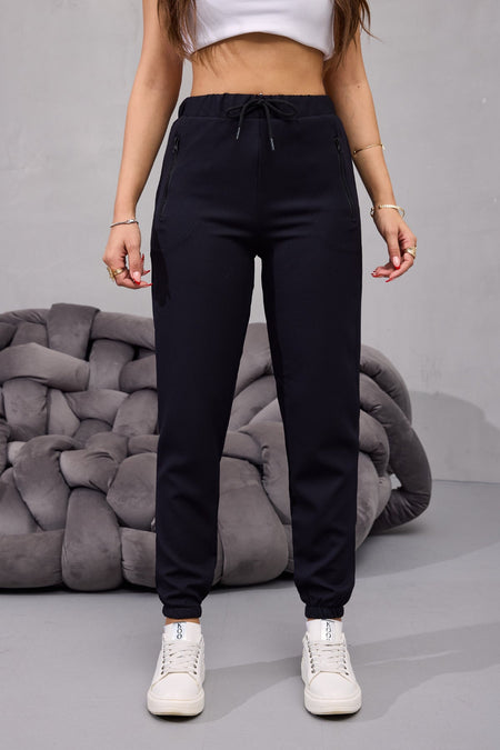 Kadın Yüksek Bel Likralı Rahat Kumaş Jogger Beli Lastikli Pantolon SİYAH - MALLTURK