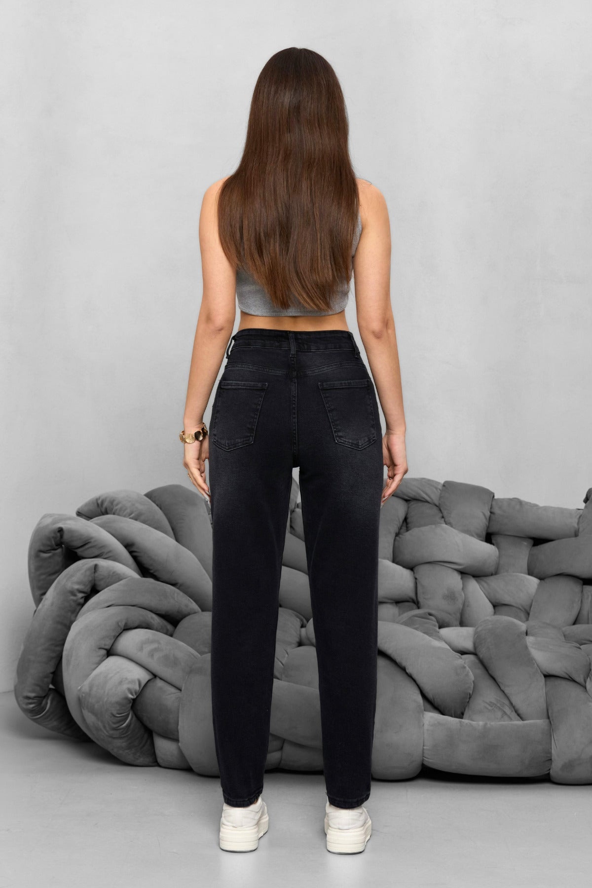 Kadın Yüksek Bel Likralı Yumuşak dokulu Comfort Mom Jeans Siyah - MALLTURK