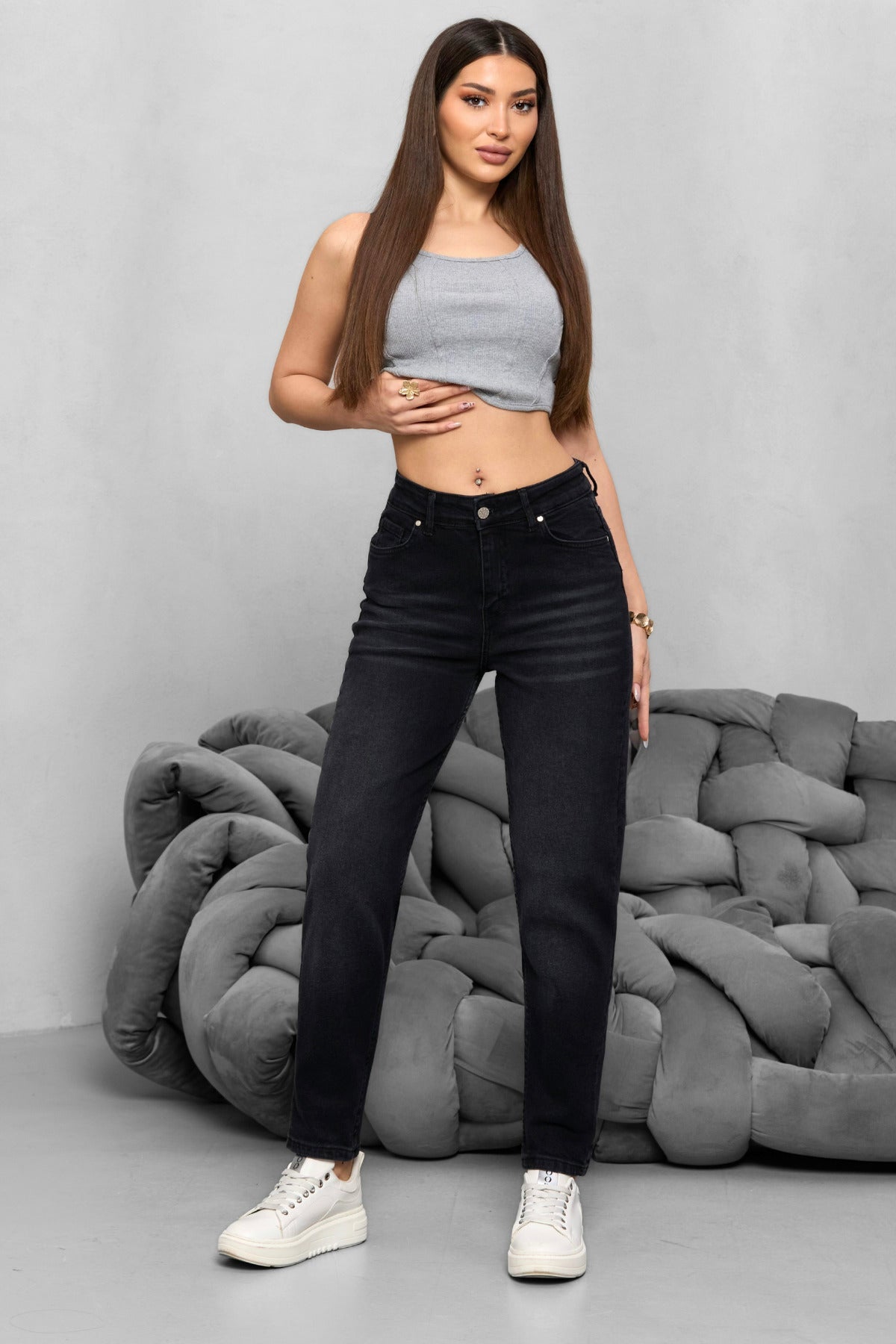 Kadın Yüksek Bel Likralı Yumuşak dokulu Comfort Mom Jeans Siyah - MALLTURK