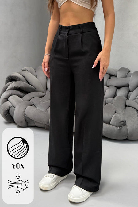 Kadın Yüksek Bel Wide Leg Beli Lastikli Bol Paça Rahat Kalıp Palazzo Pantolon Çok Renkli - MALLTURK