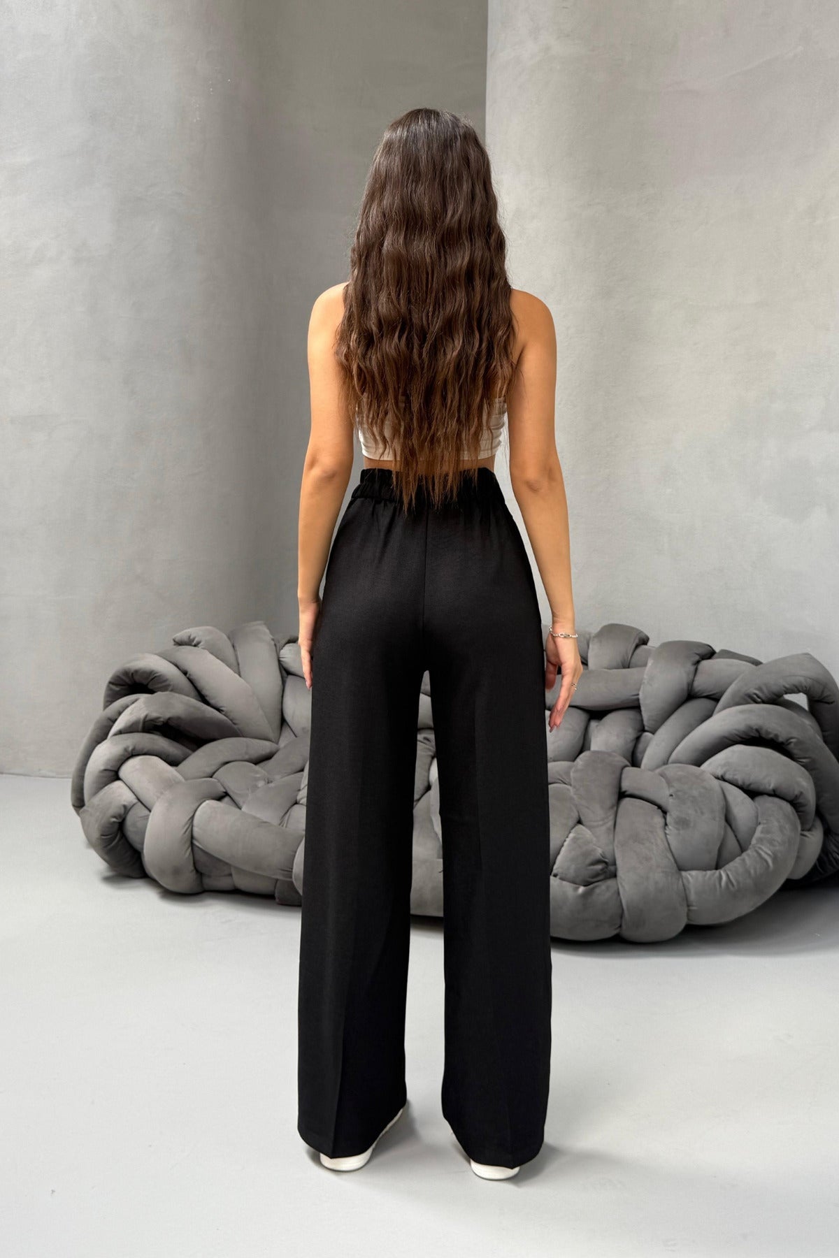 Kadın Yüksek Bel Wide Leg Beli Lastikli Bol Paça Rahat Kalıp Palazzo Pantolon Çok Renkli - MALLTURK