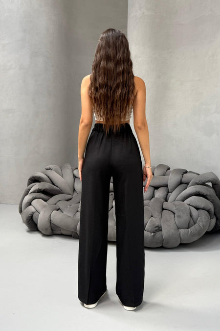 Kadın Yüksek Bel Wide Leg Beli Lastikli Bol Paça Rahat Kalıp Palazzo Pantolon Çok Renkli - MALLTURK