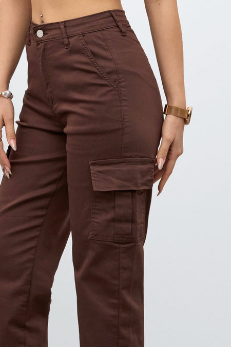 Kahve Kargo Cepli Gabardin Kumaş Pantolon - MALLTURK