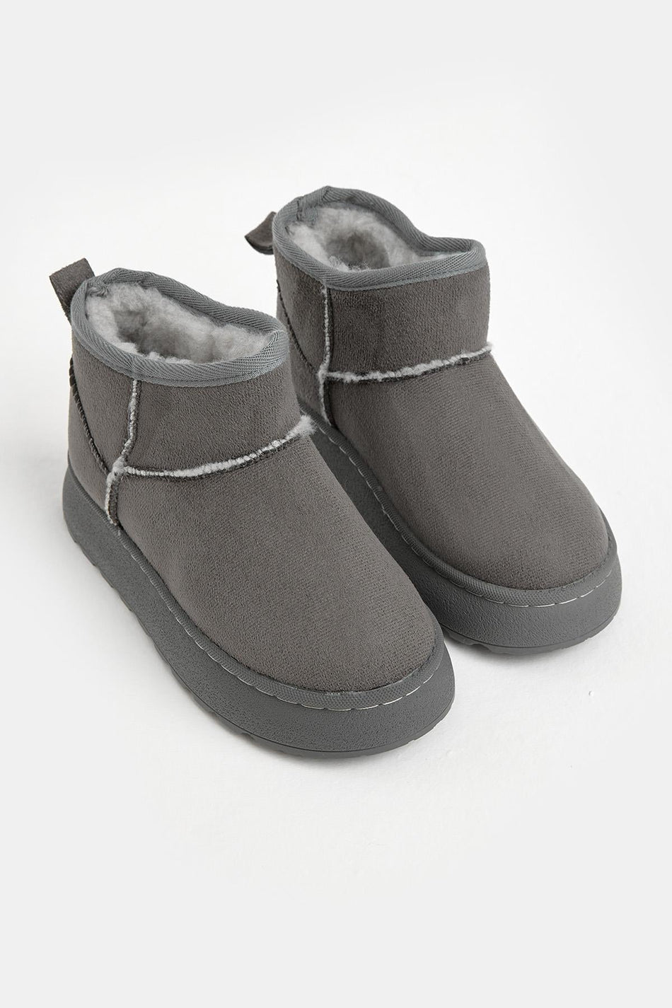 Kalın Poli Taban İçi Kürklü Süet Görünümlü Çocuk Unisex Gri Günlük Bot TBSZ015 - MALLTURK