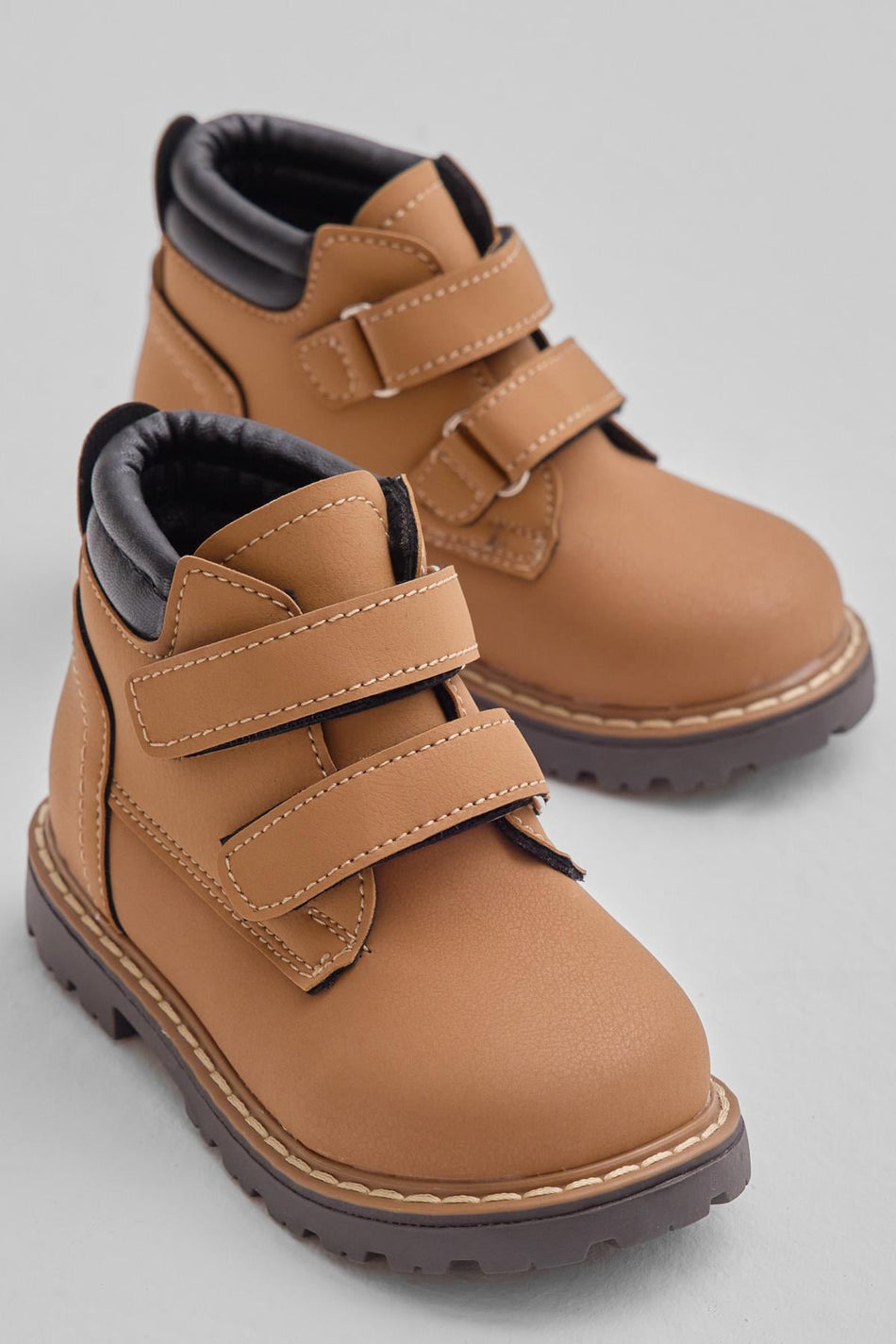Kalın Termo Taban Sıcak Astarlı Çift Cırtlı Çocuk Unisex Camel Bot TBRZN010 - MALLTURK
