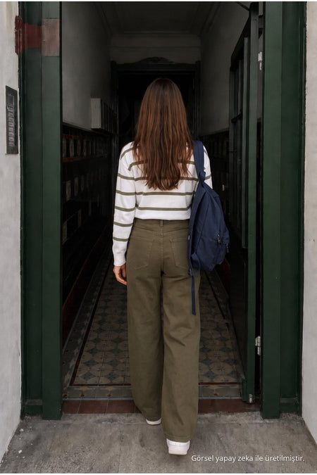 Khaki High Waist Wide Leg Lycra Palazzo School Pants - MALLTURK
