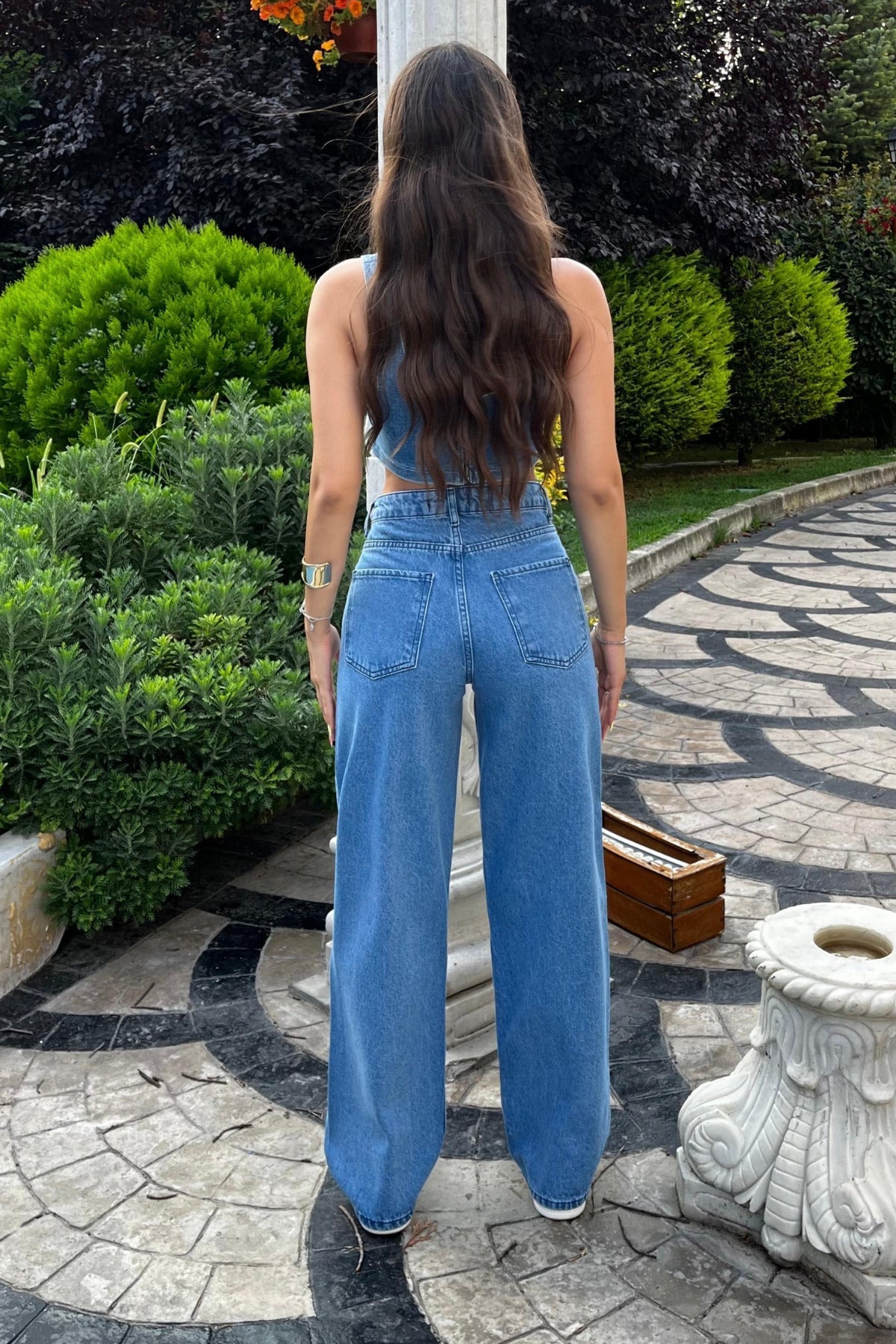 Koyu Mavi Yüksek Bel Wide Leg Jeans - MALLTURK