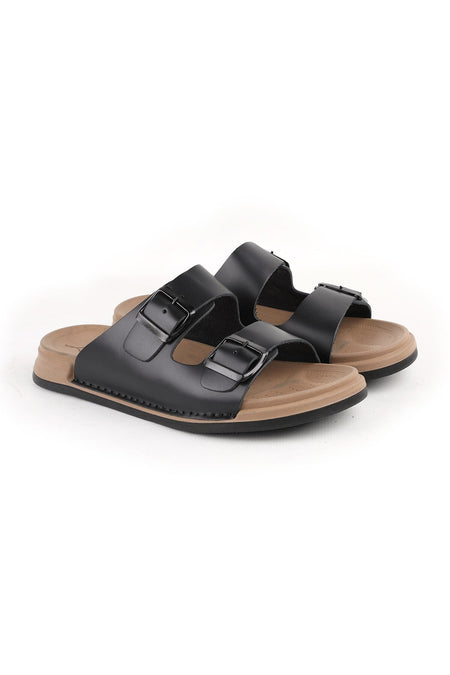 L014.251 Genuine Antique Leather Adjustable Buckle Anatomical Ultra Light Eva Sole Men's Slippers - MALLTURK