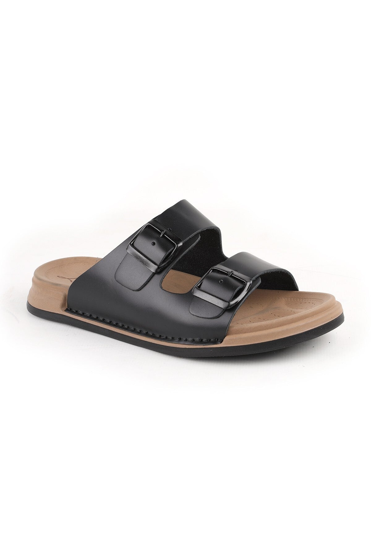 L014.251 Genuine Antique Leather Adjustable Buckle Anatomical Ultra Light Eva Sole Men's Slippers - MALLTURK