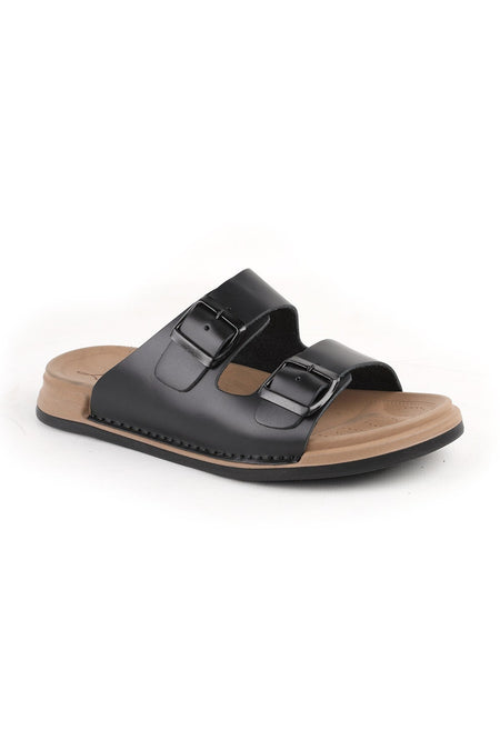 L014.251 Genuine Antique Leather Adjustable Buckle Anatomical Ultra Light Eva Sole Men's Slippers - MALLTURK