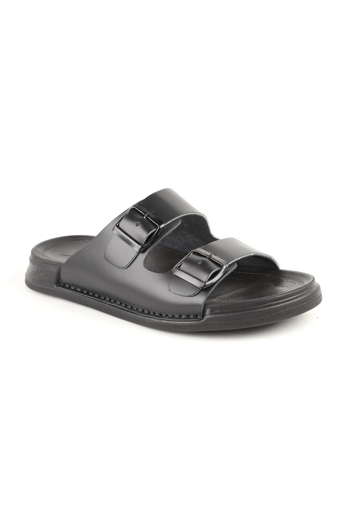 L014.251 Genuine Antique Leather Adjustable Buckle Anatomical Ultra Light Eva Sole Men's Slippers - MALLTURK