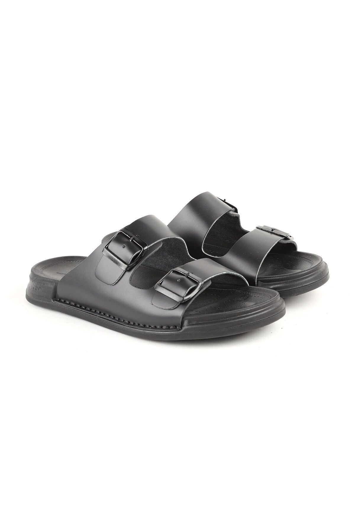 L014.251 Genuine Antique Leather Adjustable Buckle Anatomical Ultra Light Eva Sole Men's Slippers - MALLTURK