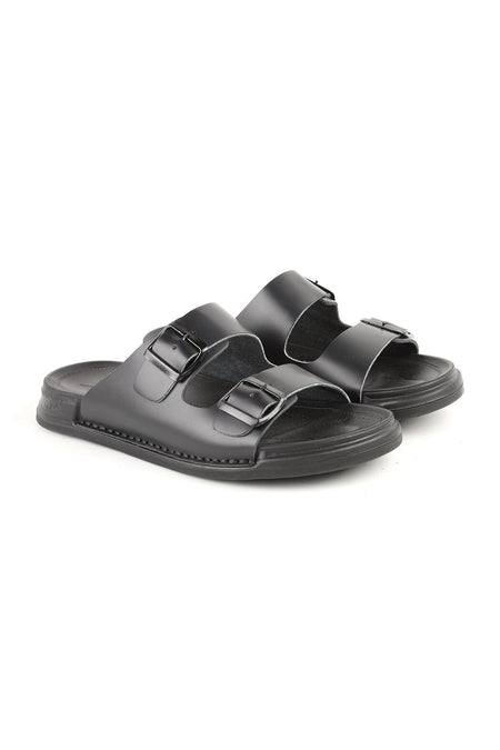 L014.251 Genuine Antique Leather Adjustable Buckle Anatomical Ultra Light Eva Sole Men's Slippers - MALLTURK