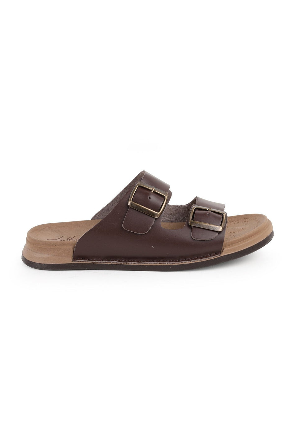 L014.251 Genuine Antique Leather Adjustable Buckle Anatomical Ultra Light Eva Sole Men's Slippers - MALLTURK