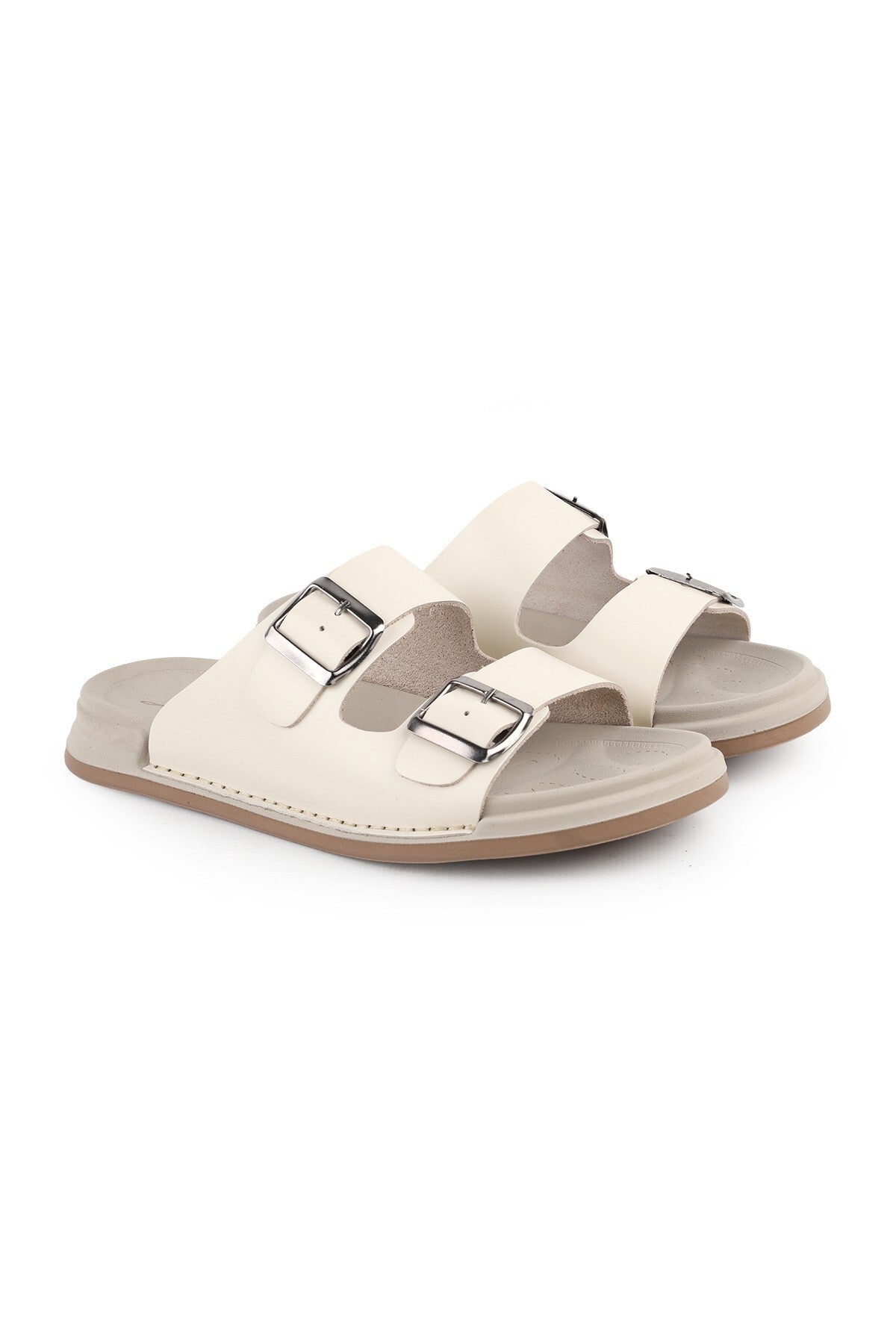 L014.251 Genuine Antique Leather Adjustable Buckle Anatomical Ultra Light Eva Sole Men's Slippers - MALLTURK