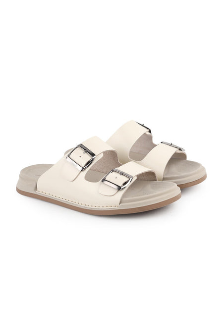 L014.251 Genuine Antique Leather Adjustable Buckle Anatomical Ultra Light Eva Sole Men's Slippers - MALLTURK