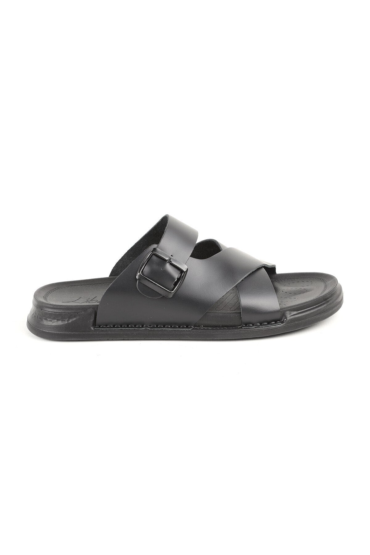 L014.253 Genuine Antique Leather Adjustable Buckle Cross-Strapped Anatomical Eva Sole Men's Slippers - MALLTURK