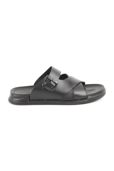 L014.253 Genuine Antique Leather Adjustable Buckle Cross-Strapped Anatomical Eva Sole Men's Slippers - MALLTURK